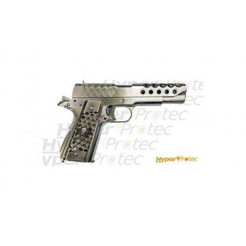 Réplique We Airsoft Pistolet 1911 Custom Gbb Hex Cut Chromé 0.9j