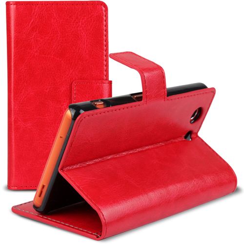 Caseink - Coque Housse Etui Smart Cover Folio Stand Sony Xperia Z3 Compact Cuirette Retro - Rouge