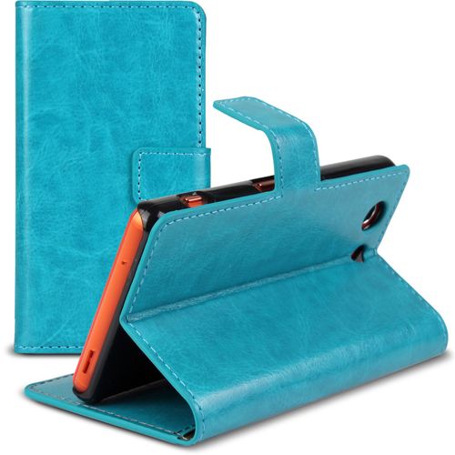 Caseink - Coque Housse Etui Smart Cover Folio Stand Sony Xperia Z3 Compact Cuirette Retro - Bleu