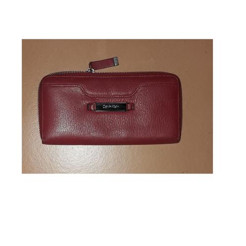 CALVIN KLEIN PORTE FEUILLE CUIR MAROQUINERIE trousse PLAT haut d gamme doublé poche souflets zip minaudière étui rouge portemonnaie portcarte monnaie pièces cartes billets ticket COMPARTIMENT 20x10cm