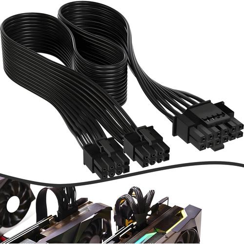 12VHPWR Cable Alimentation Carte Graphique 30cm Connecteur 12 + 4 Broches pour RTX 4000 Series (600W, Noir)