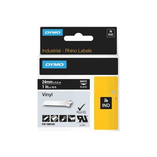 DYMO Rhino Coloured Vinyl - Bande vinyle adhésive permanente - blanc sur noir - Rouleau (2,54 cm x 5,5 m) 1 rouleau(x) - pour Rhino 4200, 6000, 6000 Hard Case Kit, 6500; RhinoPRO 6500...