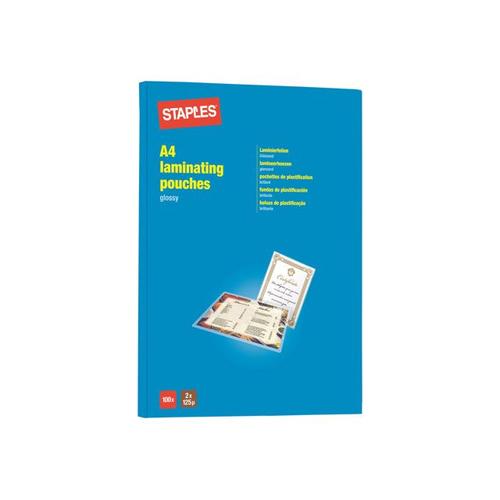 Staples - 125 microns pack de 100 - brillant - A4 (210 x 297 mm) pochettes plastifiées