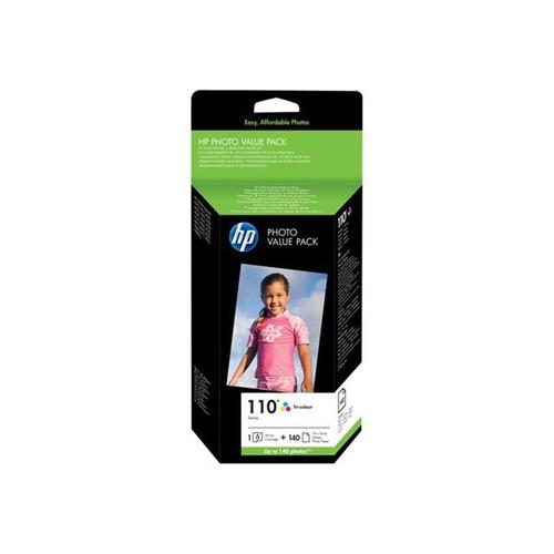 HP 110 Series Photo Value Pack - 1 - 5 ml - couleur (cyan, magenta, jaune) - blister - cartouche imprimante/kit papier - pour PhotoSmart A433, A434, A436, A441, A442, A444, A445, A446, A522...