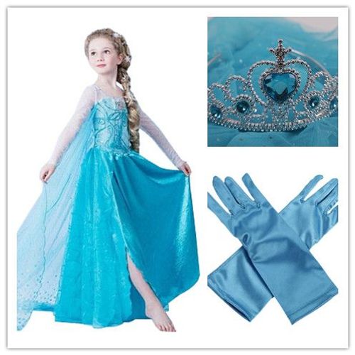 Pack Déguisement Complet Costume Elsa Reine Des Neiges Frozen Princesse Robe Gants Diadème Couronne Enfant Grande Taille Soirée Fête Anniversaire Carnaval Mardi Gras Envoi Rapide