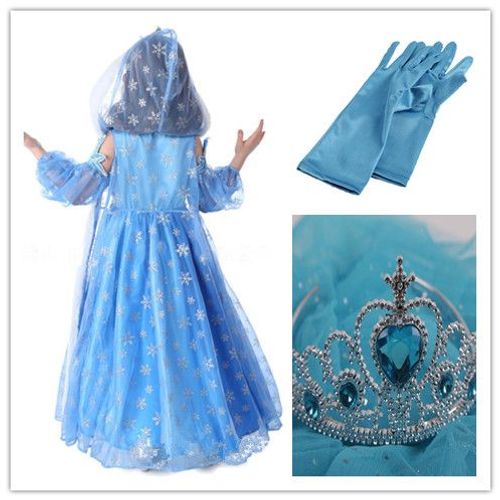 Pack Complet: Déguisement Reine Des Neiges Robe + Gilet Avec Peluche Blanche Au Bord + Gants + Diadème Pour Vos Enfants Bonheur Absolut Offre Irrésistible