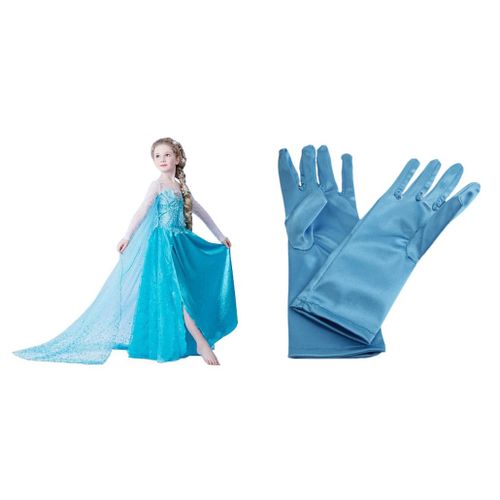 Robe + Gants Elsa Déguisement Complet Pour Anniversaire Costume Cosplay Reine Des Neiges Bonne Qualité Envoie Immédiat  