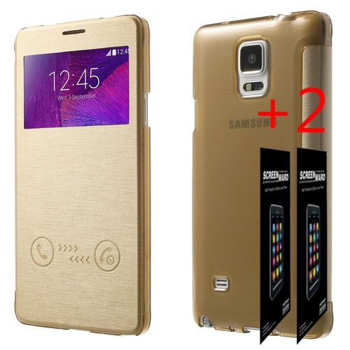 Pour Samsung Galaxy Note 4 : Etui Etui À Rabatgold & Dos Transparent+ 2 Films
