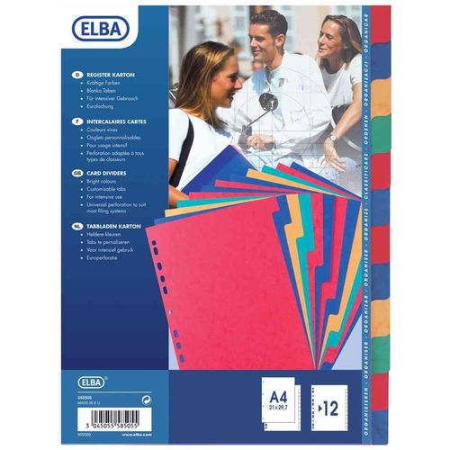Elba Intercalaires Carton Strong A4 Max 12 Positions Onglets Neutres Couleur