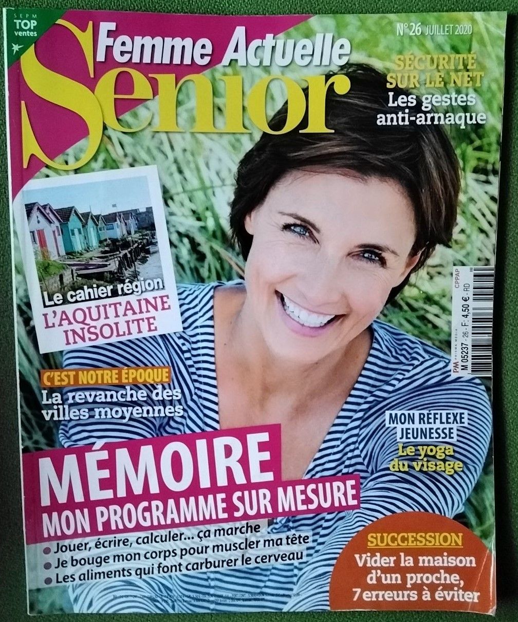 Revue : Femme Actuelle Senior, Le Numéro 26 De Juillet 2020 = Mémoire Mon Programme Sur Mesure / Mon Reflexe Jeunesse : Le Yoga Du Visage / Sécurité Sur Le Net : Les Gestes Anti Arnaque / Succession