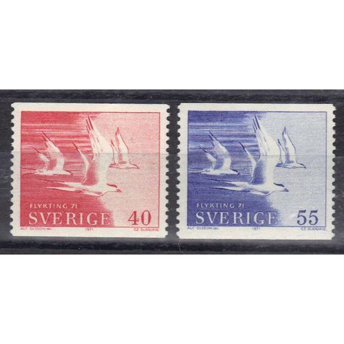 Suede 1971 : Oiseaux En Vol - Série De 2 Timbres Neufs **