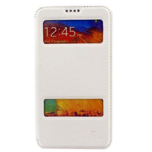   Etui Folio Puloka Serie Magnet Avec Fenetre  Pour Samsung Galaxy Note 3 N9000 Blanc