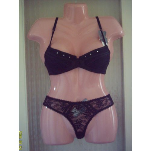 Ensemble Lingerie Soutien Gorge & String, Noir, T: 38/ 85b. Ld Rose