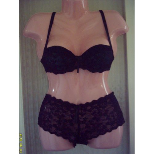 Ensemble Lingerie Soutien Gorge & Boxer.Noir Et Vert. T : 40/ 90 B. Ld Rose