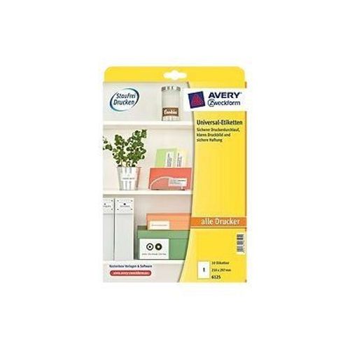 Avery Zweckform Universal - Étiquettes en papier adhésif permanent - blanc - A4 (210 x 297 mm) 10 étiquette(s) ( 10 feuille(s) x 1 )