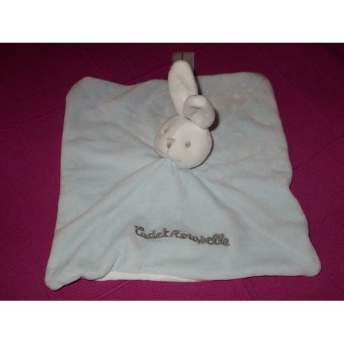 Doudou Plat Lapin Cadet Rousselle Bleu Ciel Et Blanc