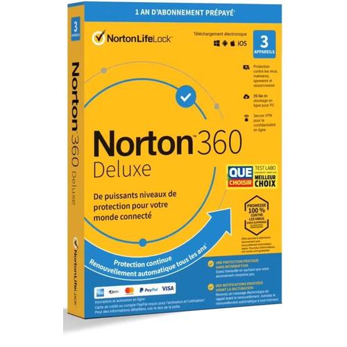 Logiciel Antivirus Et Optimisation Norton Lifelock 360 Deluxe 25go 3 Postes