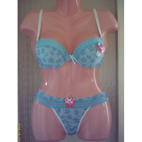 Ensemble Lingerie Soutien Gorge & String, En Bleu Et Blanc, T: 40/ 90 C. F&p