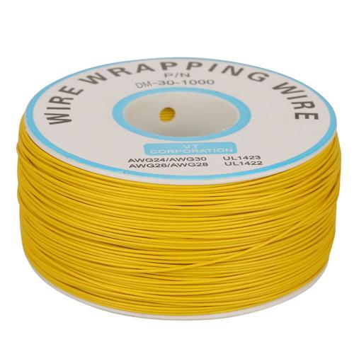 1 rouleau de fil d'emballage, fil de cuivre simple, câble 30AWG, diamètre de noyau de 0.25mm (jaune)
