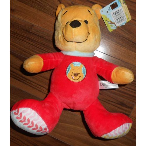 Doudou Ours Winnie Rouge Bubble Head Ecusson The Pooh Disney Nicotoy