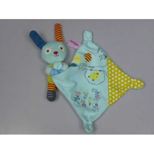 Doudou Lapin Avec Mouchoir, Bleu, "Mais Où Est Mon Doudou ?", Pommette