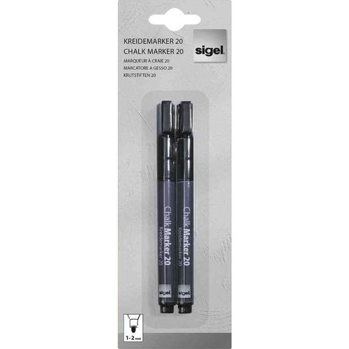 Sigel Artverum Marqueur Craie Liquide Effaçable 20 Pointe Ogive 1-2 Mm Noir