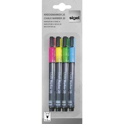 Sigel Artverum Marqueur À Craie Liquide Effaçable 20 Pointe Ogive 1-2 Mm Rose/Vert/Jaune/Bleu