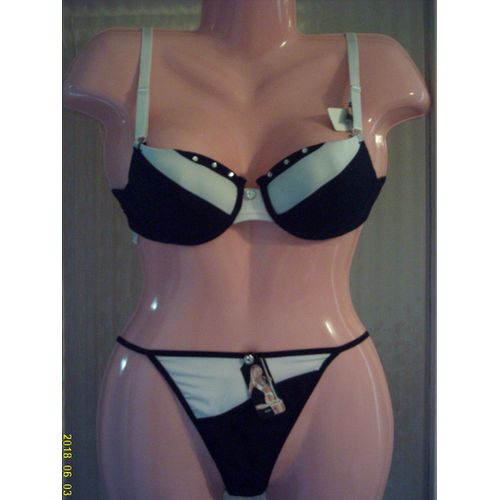 Ensemble Lingerie Soutien Gorge & String, En Noir Et Blanc,T: 38/ 85 B. Wu's Knitting