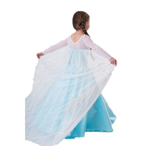 Robe Enfants Paillettes Princesse Strass Flocons Cape Traîne Elsa Reine Des Neiges Déguisement Cosplay Costume Spectacle Anniversaire Fête Carnaval Mardi Gras Envoi Rapide