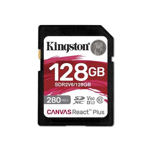 Kingston Canvas React Plus - Carte mémoire flash - 128 Go - Video Class V60 / UHS-II U3 / Class10 - SDXC UHS-II
