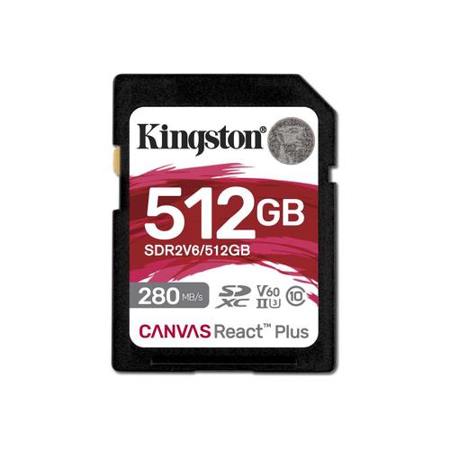 Kingston Canvas React Plus - Carte mémoire flash - 512 Go - Video Class V60 / UHS-II U3 / Class10 - SDXC UHS-II