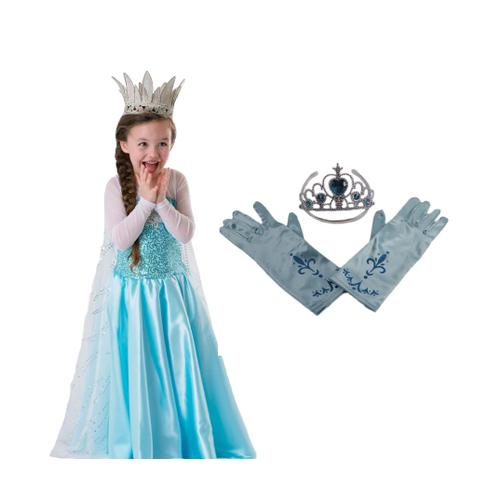 Tenue Vrai Princesse Elsa Robe Enfant Reine Des Neiges + Diadème + Gants Bleu Bonheur Total Look Princesse Offre Irrésistible Bonne Qualité