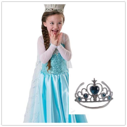 Vrai Princesse Elsa Robe Enfant  Reine Des Neiges Avec Couronne Bonheur Total Look Princesse Offre Irrésistible Bonne Qualité   