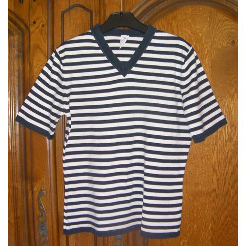 Polo Rayé Écru/Bleu Marine - Taille 12/14 Ans