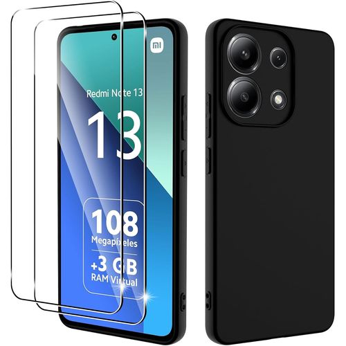 Hqselection® Coque Silicone Noir Mat Pour Xiaomi Redmi Note 13 5g + 2 Verre Trempé Film Protection Écran - Anti Rayures - Ultra Résistant Dureté 9h