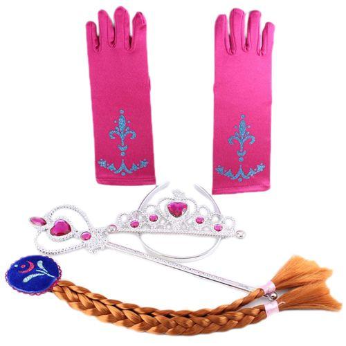 Ensemble Pack Lot Accessoires Déguisement Costume Anna Elsa Reine Des Neiges Gants Couronne Diadème Barrette Perruque Natte Baguette Magique Sceptre Royal Princesse Fée Spectacle Anniversaire Fête