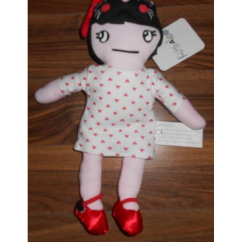Doudou Poupee Catthy Brune Masque Chat Coeurs Souliers Rouges Kimbaloo Peluche Enfant Bebe