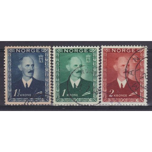 Norvege 1946 : Haakon 7 - Série De 3 Timbres Oblitérés