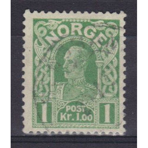 Norvege 1907 : Haakon 7, Roi De Norvège - Timbre 1 K. Vert Oblitéré Cote 50 