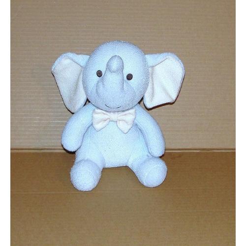 Elephant Jemini Peluche Elephant Bleu Luminou Noeud Papillon Jaune Beige 22 Cm