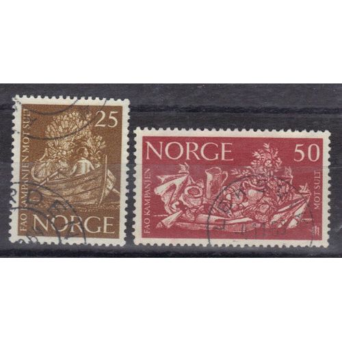 Norvege 1963 : Campagne Mondiale Contre La Faim - Série De 2 Timbres Oblitérés