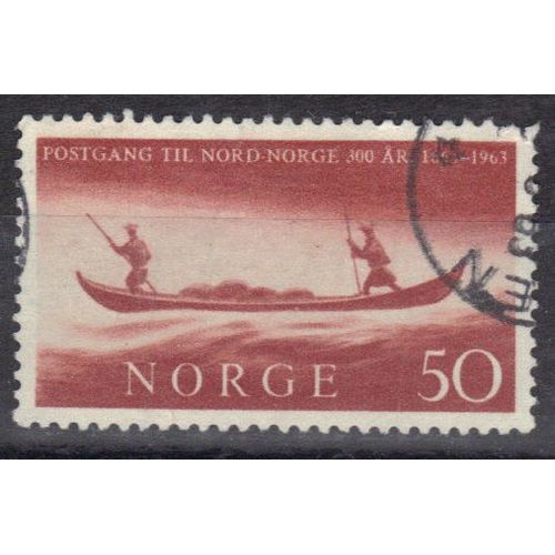 Norvege 1963 : Tricentenaire Des Communications Postales Avec Le Nord - Timbre 50 O. Rouge-Brun Oblitéré