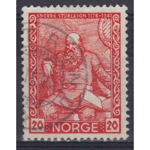 Norvege 1941 : 7è Centenaire De La Mort De Snorre Sturlason - Timbre 20 O. Rouge Oblitéré