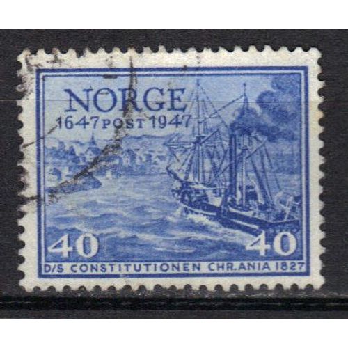 Norvege 1947 : Bateau Postal "Constitutionen" Devant Christiania - Timbre Oblitéré
