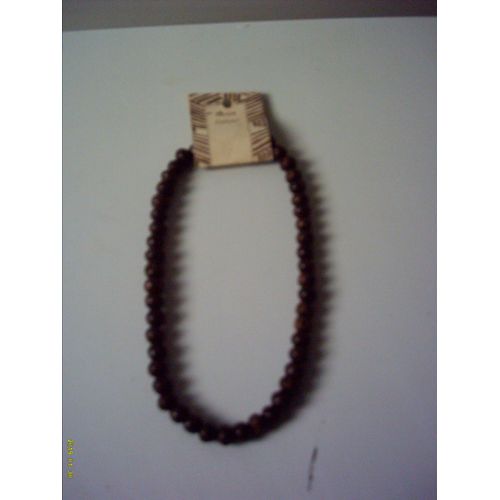 Collier Ras Du Cou  En Perles En Bois, Marron Foncé.