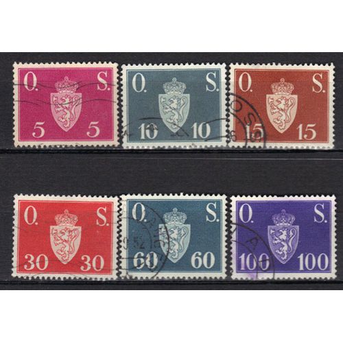 Norvege 1952 : Armoiries Nationales - Série De 6 Timbres De Service Oblitérés