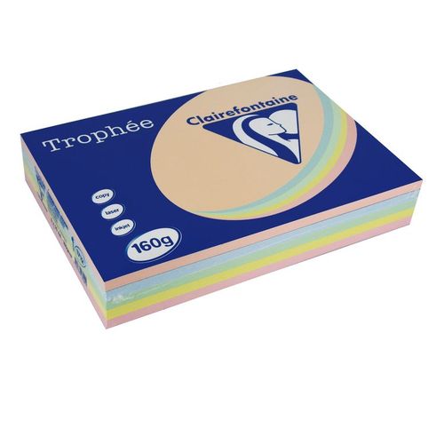 Clairefontaine Lot de 5 Ramettes 250 Feuilles Papier 160g A4 210x297 mm Certifié FSC  Assorti Pastel
