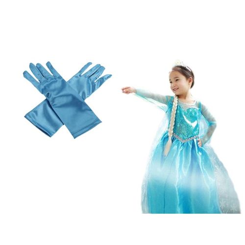 Superb Robe +  Gants Bleu Elsa La Reine Des Neiges Grande Taille Enfant 8 À 12 Ans Pour Fête Anniversaire Soirée Look Princesse 