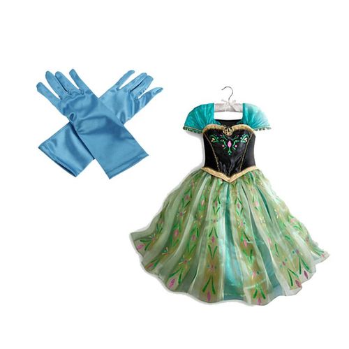 Superb Robe +  Gants Bleu Elsa La Reine Des Neiges Grande Taille Enfant 8 À 12 Ans Pour Fête Anniversaire Soirée Look Princesse 