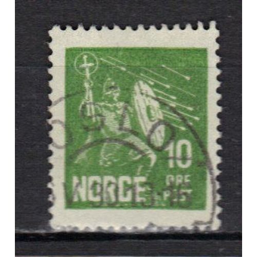 Norvege 1930 : 9è Centenaire De La Mort De Saint Olaf : Saint Olaf - Timbre 10 O. Vert-Jaune Oblitéré
